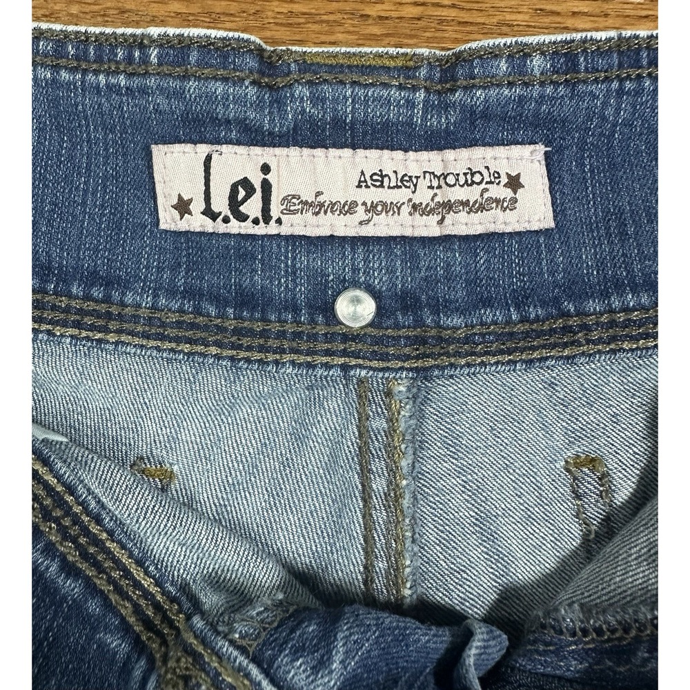 Vtg Y2K L.E.I. Ashley Trouble Micro Mini Jean Shorts Juniors 5 Stretch - Picture 3 of 7